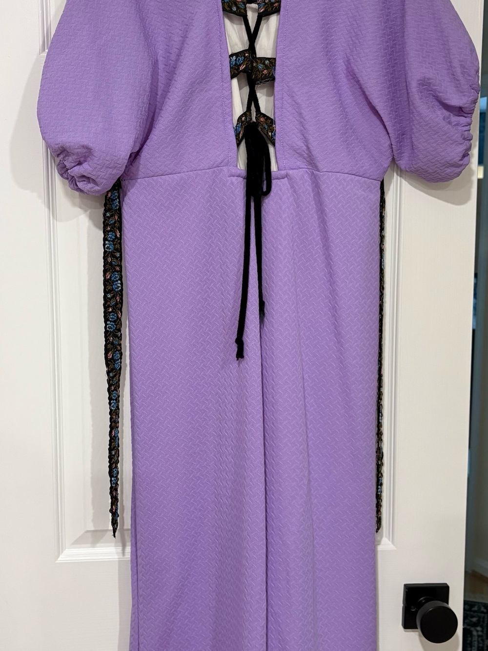 Lilac Puff Sleeve Maternity Dress with Back Tie Detail